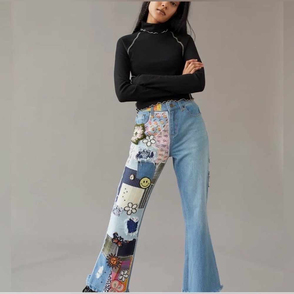 BDG High Rise Patchwork Light Blue Jeans